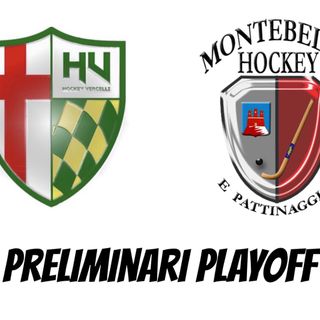 I due stemmi societari di Hockey Vercelli e ASD Montebello Hockey e Pattinaggio.