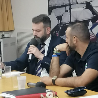 Francesco Borgonovo a Vercelli (vedi anche foto sotto). Al suo fianco Andrea Messano, candidato vercellese alla Camera di Italexit