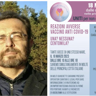 Il professor Cosentino e la locandina del Comitato Ascoltami