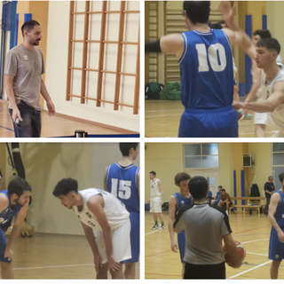 In alto a sinistra  il coach Antonio Galdi, quindi alcune azioni di Rices-Trino