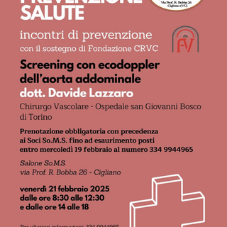 Screening dell'aorta addominale con ecodoppler alla So.M.S. di Cigliano