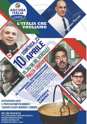 “Ancora Italia" si presenta: atteso a Vercelli il leader nazionale