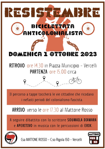 Biciclettata anticolonialista, domenica 1 ottobre Biciclettata anticolonialista, domenica 1 ottobre