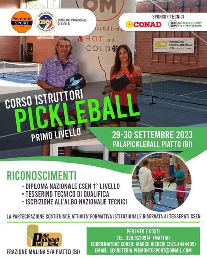 Pickleball: a Piatto, in provincia di Biella, il nuovo corso per diventare istruttore di 1° livello