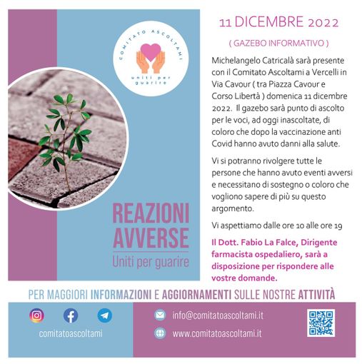 Domenica, un gazebo dove si parlerà di eventi avversi Domenica, un gazebo dove si parlerà di eventi avversi
