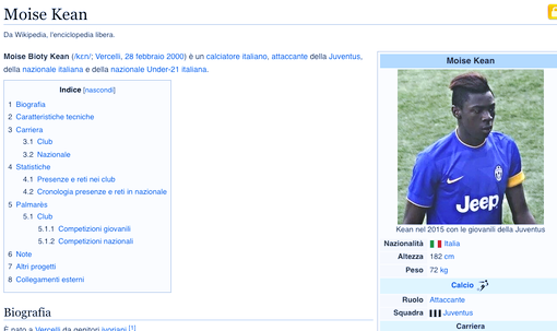 Pagina Wikipedia di Moise Kean Pagina Wikipedia di Moise Kean