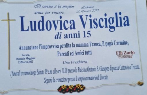 Sabato l'addio a Ludovica, morta a 15 anni su una giostra