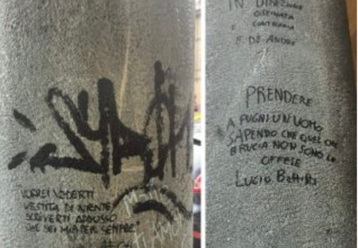 Le colonne del Dugentesco trasformate in lavagna per i writers Le colonne del Dugentesco trasformate in lavagna per i writers