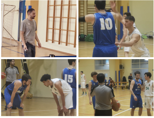 In alto a sinistra  il coach Antonio Galdi, quindi alcune azioni di Rices-Trino