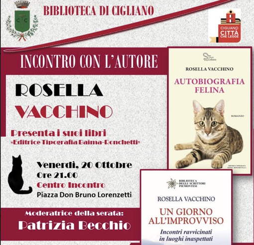Biblioteca di Cigliano con la gatta Luna e alcuni racconti