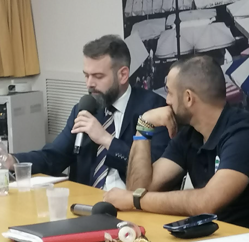 Francesco Borgonovo a Vercelli (vedi anche foto sotto). Al suo fianco Andrea Messano, candidato vercellese alla Camera di Italexit