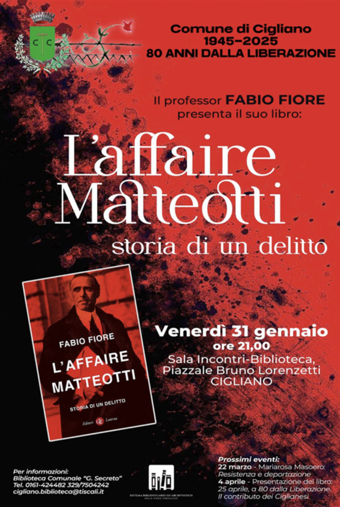 L’affaire Matteotti, incontro con lo scrittore Fabio Fiore L’affaire Matteotti, incontro con lo scrittore Fabio Fiore