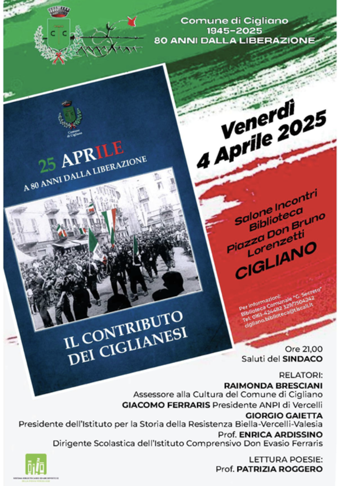 Cigliano, serata dedicata alla lotta di liberazione Cigliano, serata dedicata alla lotta di liberazione