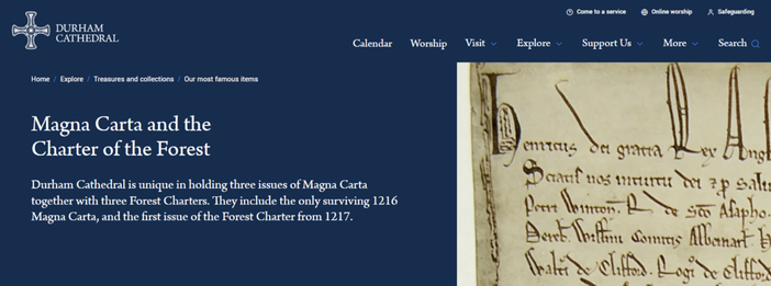 Cattedrale di Durham: sarà esposta l’unica copia della Magna Carta del 1216, insieme alle edizioni del 1225 e del 1300 e a tre copie della Forest Charters