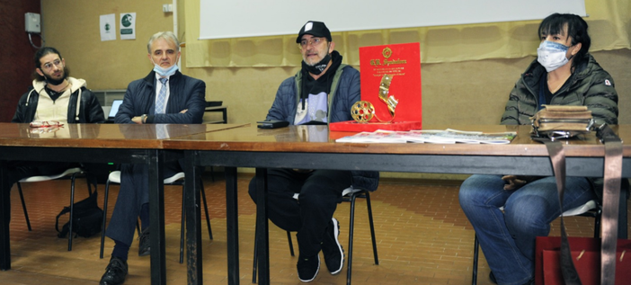 Emanuele Olmo, Mario Demagistri, Carlo Olmo e Angela Oliviero alla conferenza stampa