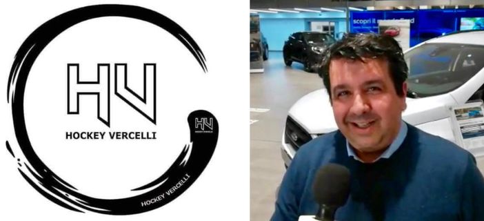 A sinistra il Logo di HV; a destra il vice presidente di Engas Hockey Vercelli, Alvise Racioppi A sinistra il Logo di HV; a destra il vice presidente di Engas Hockey Vercelli, Alvise Racioppi