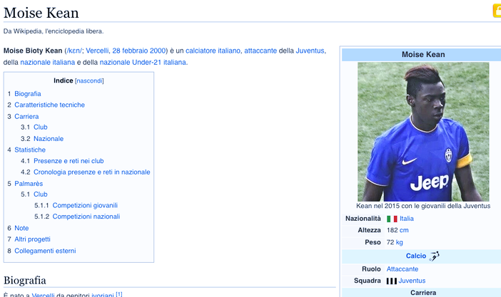 Pagina Wikipedia di Moise Kean Pagina Wikipedia di Moise Kean