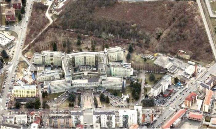 L'ospedale Sant'Andrea come si presenta oggi visto dall'alto