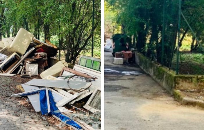 Il cortile di via Ranghino prima e dopo l'avvio dell'intervento di rimozione dei rifiuti