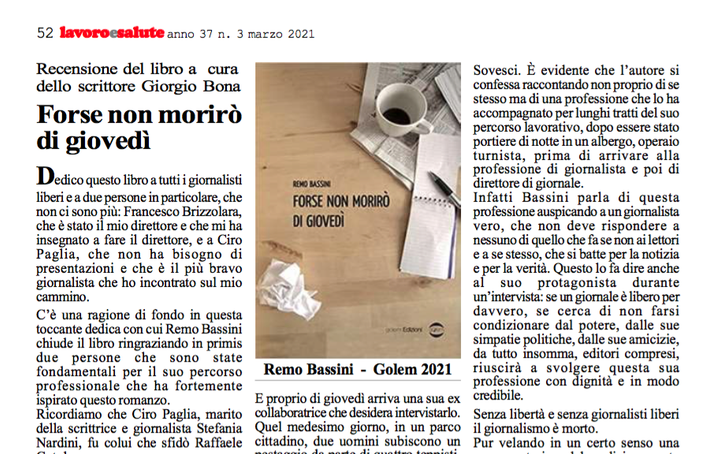 Forse non morirò di giovedì recensito da Lavoro e salute Forse non morirò di giovedì recensito da Lavoro e salute