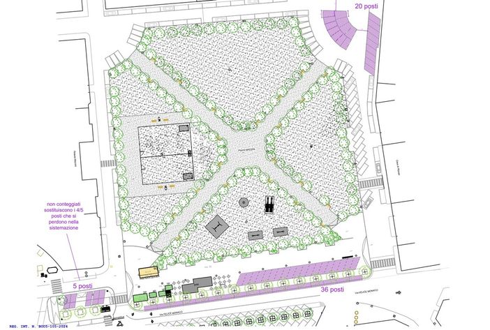 Sulla piantina sono indicati in rosa i nuovi parcheggi individuati in piazza Mazzini Sulla piantina sono indicati in rosa i nuovi parcheggi individuati in piazza Mazzini