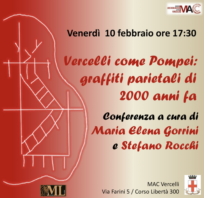 "Vercelli come Pompei: graffiti parietali di duemila anni fa": incontro al Museo Archeologico "Vercelli come Pompei: graffiti parietali di duemila anni fa": incontro al Museo Archeologico