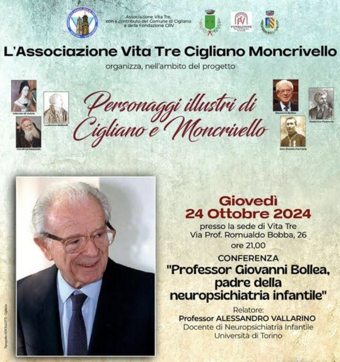 Cigliano. Serata in onore di Giovanni Bollea, considerato il padre della neuropsichiatria infantile