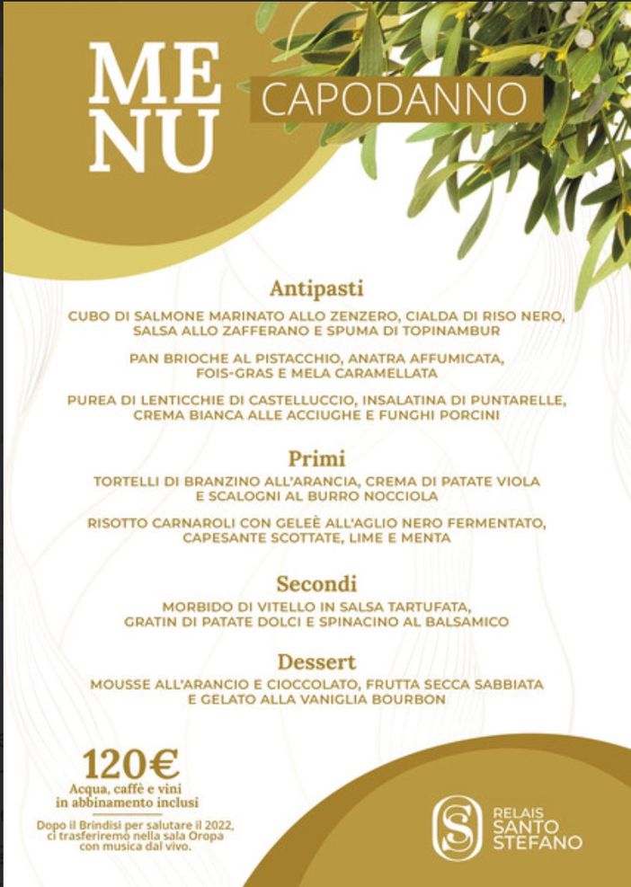 Al Relais Santo Stefano a Sandigliano, Biella, un menu speciale per Capodanno