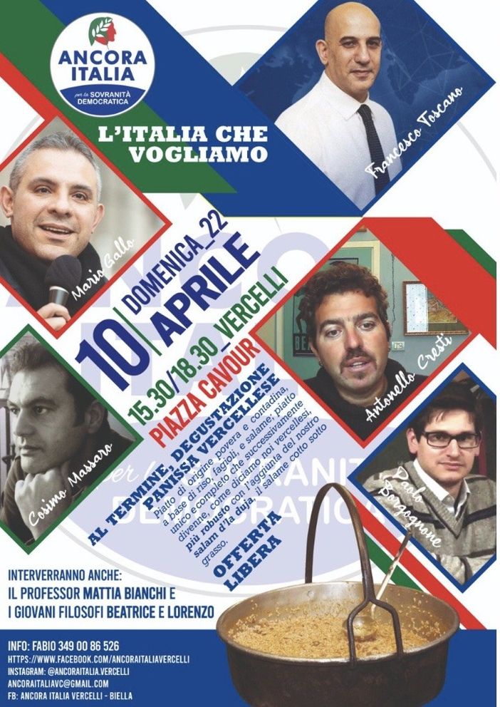 “Ancora Italia" si presenta: atteso a Vercelli il leader nazionale
