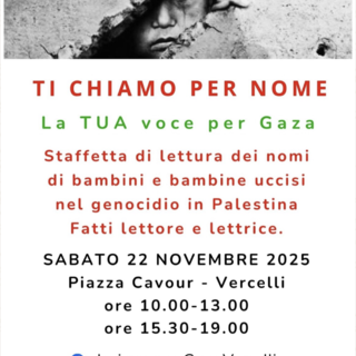 Sabato in piazza Cavour, staffetta della lettura dei nomi dei bimbi sterminati a Gaza