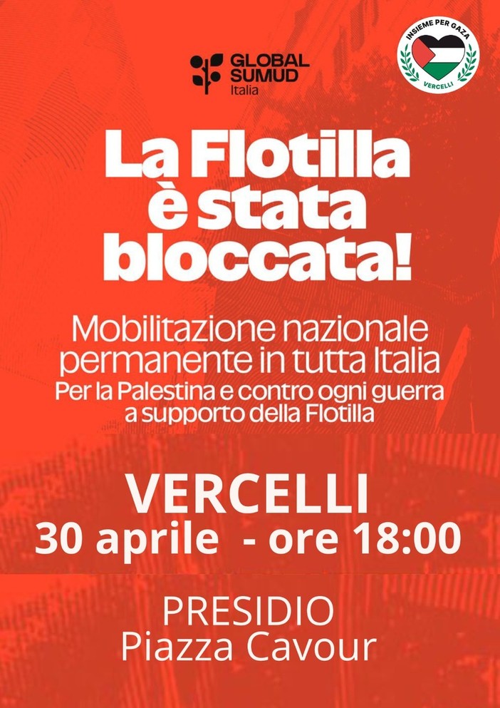 Presidio in piazza Cavour alle 18 per la Global Sumud Flotilla intercettata da Israele
