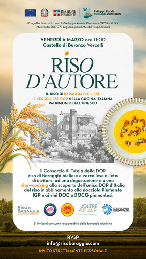 Riso d’Autore al Castello di Buronzo: il Baraggia Biellese e Vercellese DOP protagonista della cucina italiana Riso d’Autore al Castello di Buronzo: il Baraggia Biellese e Vercellese DOP protagonista della cucina italiana