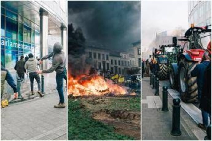 Scontri a Bruxelles, agricoltori in piazza: pietre contro il Parlamento europeo